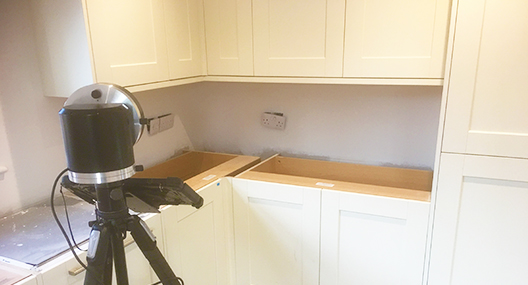 Laser surveying a kitchen or commercial space for solid surface worktops