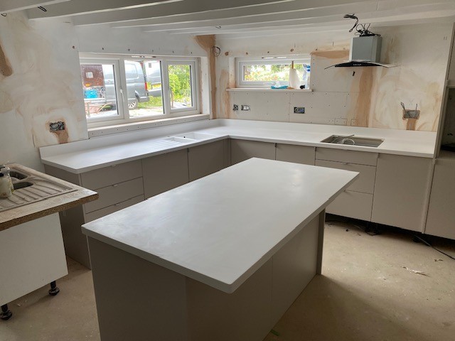 Bespoke solid surface kitchen worktop installation in Leicester - project photo 1